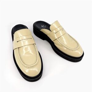 AQUATALIA | Michelina Leather Penny Loafer Mules in Cream | Sz 8